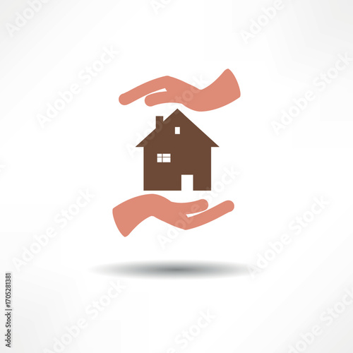 Hands symbolically protecting a house, representing home security and safety concepts during a digital illustration