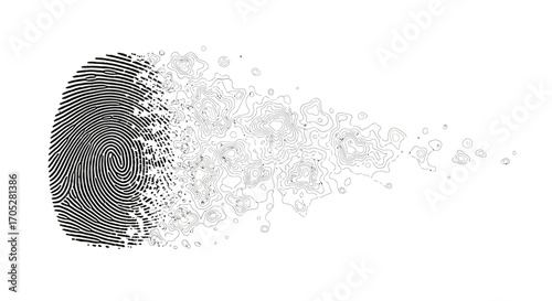Abstract biometric identification concept, digital fingerprint transforming, futuristic