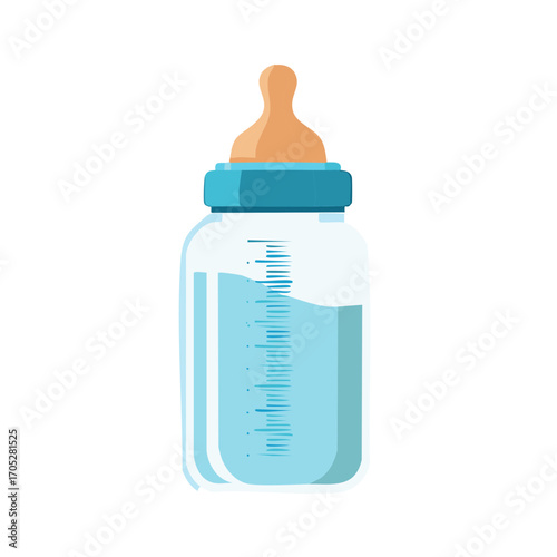 Baby Bottle with Water or Formula for Infant Feeding, Blue Cap and Nipple, Graduation Marks for Measurement, Newborn Needs