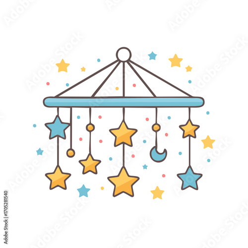 Whimsical Baby Crib Mobile with Hanging Stars and Crescent Moon Decorations