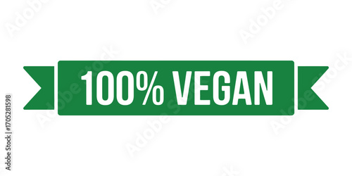 Green ribbon banner declaring 100 percent vegan