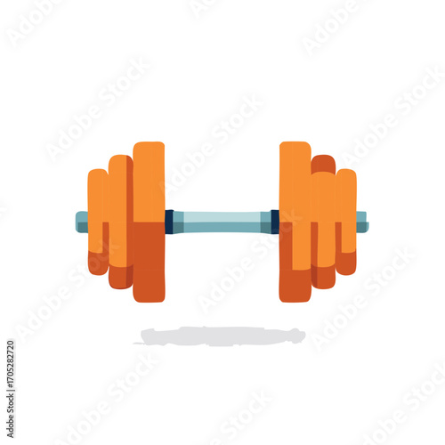 Orange dumbbell fitness weight for physical exercise to build muscle strength and power