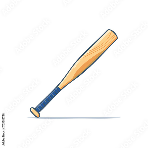 Baseball bat with wooden texture and blue grip for sports equipment illustrations and game elements
