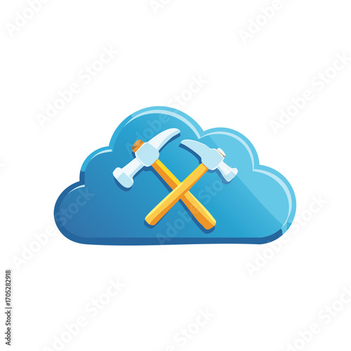Cloud Mining Concept with Crossed Pickaxes Data Processing Symbol