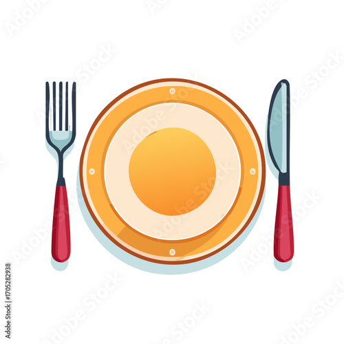 Cartoon place setting with plate, fork, and knife: Dining concept illustration