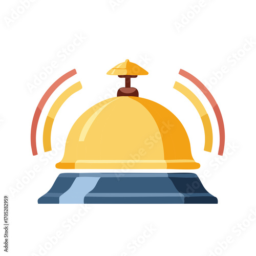 Golden service bell ringing with active sound waves, signaling customer assistance and attention.