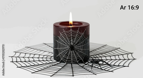 Eerie illumination: A decorative candle with a spooky spiderweb design for halloween night