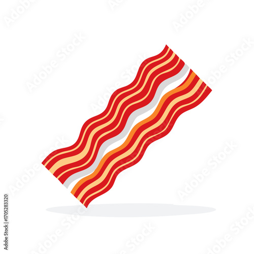 Crispy Strip of Cooked Bacon with Fat and Meat, Traditional Breakfast Food Graphic Icon
