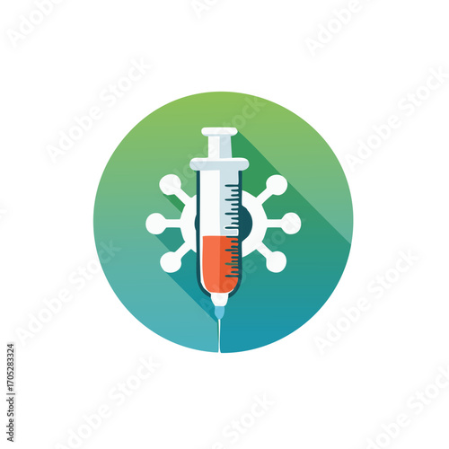 Vaccine injection against virus pandemic with syringe flat design