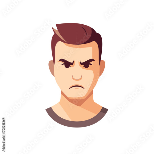 Angry Man Portrait with Intense Expression Face Irritated Male Character