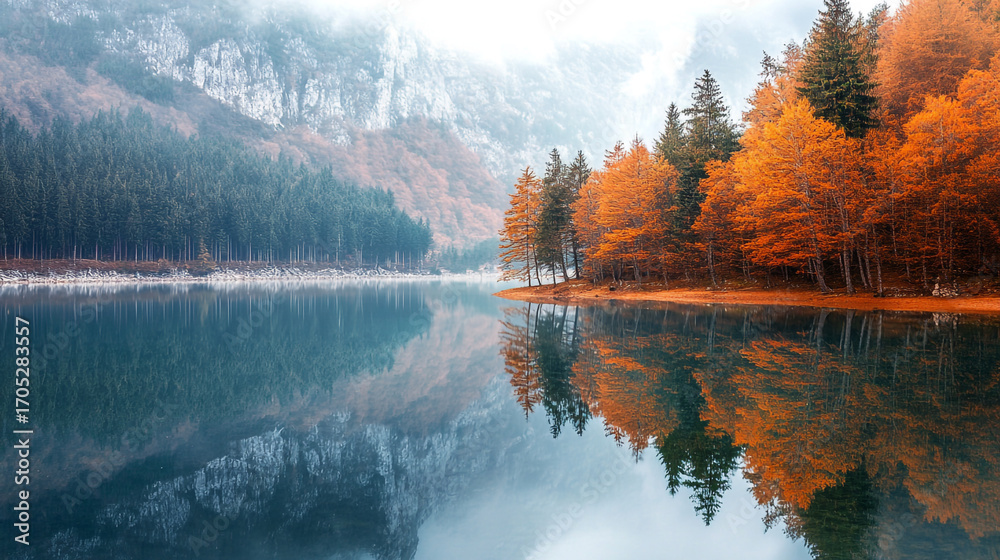 Fototapeta premium Autumn Reflections by the Mountain Lake