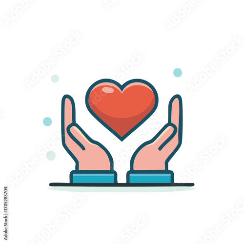 Hands holding a red heart illustration showing love and care concept