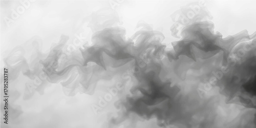 White smoke billows on a dark black background, creating an abstract and cloudy explosion in the foggy air