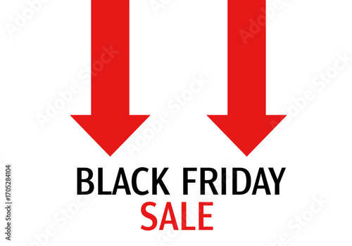 Two red arrows point down at BLACK FRIDAY  SALE text which are split with BLACK FRIDAY in black and SALE in red