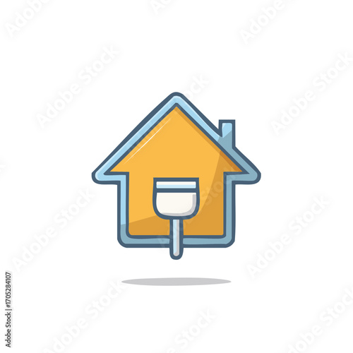 Stylized yellow house silhouette with blue outline and paint brush icon