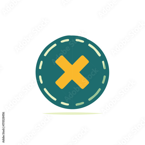 Flat Design Teal Circle with Yellow Cross Mark Icon