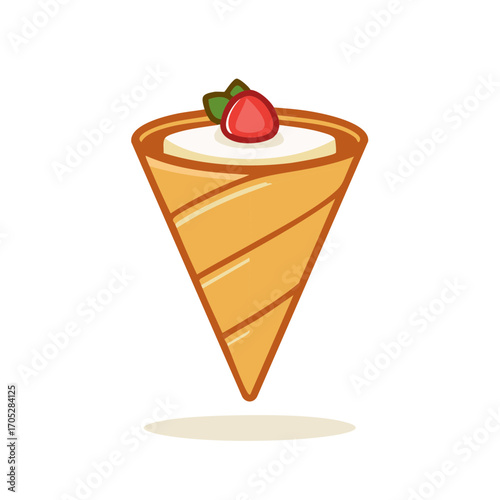 Delicious Crepe Cones with Sweet Cream and Strawberry for a Tasty Treat