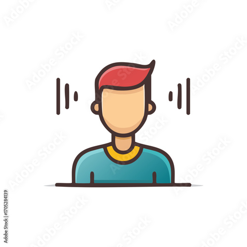Person with sound waves emanating from head, representing communication or hearing