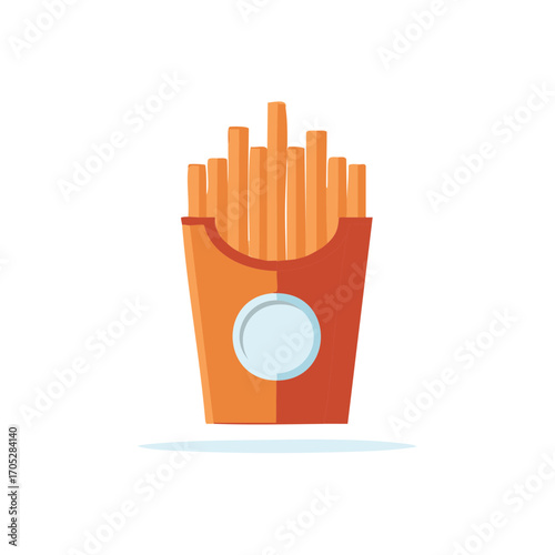 Simple illustration of a red cardboard container filled with golden potato french fries