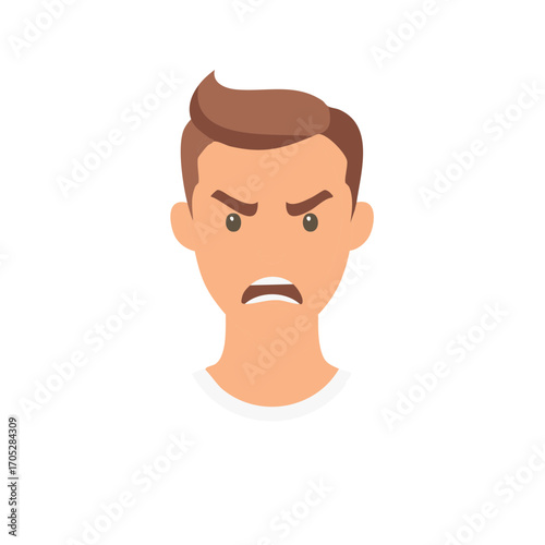 Angry man face illustration showing intense rage and frustration emotion