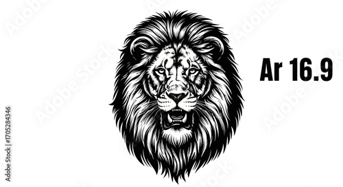 Majestic monochrome lion with detailed mane and expression displaying strength and dominance