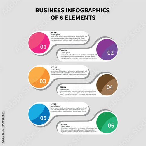 A unique infographic featuring six pairs of interconnected circles with numbers and options, designed for a step-by-step process.