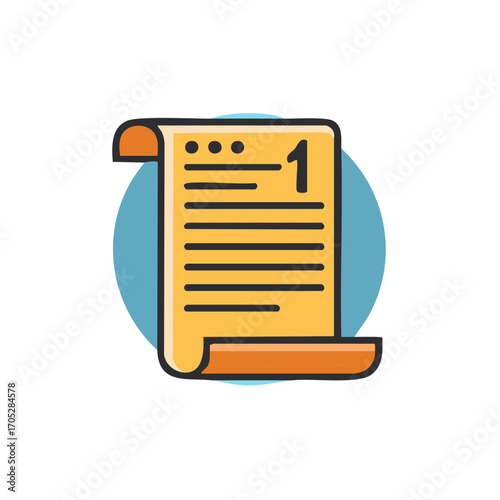 Stylized Number One Document with Lines on Blue Circle Background