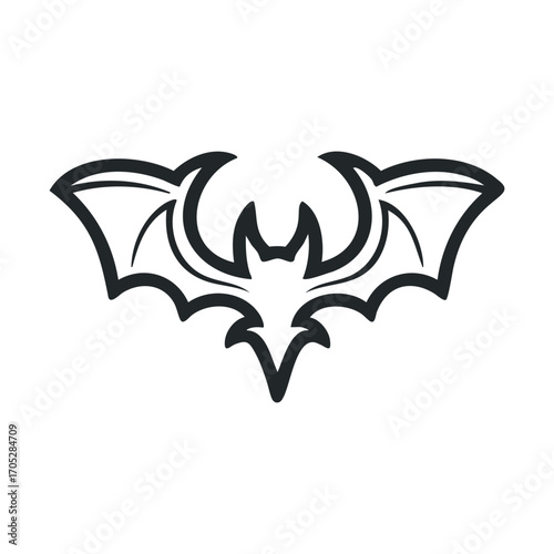 A stylized, spooky bat with its wings spread.
