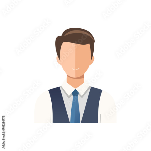 Professional Man Character Flat Design Avatar with Blue Tie and Vest