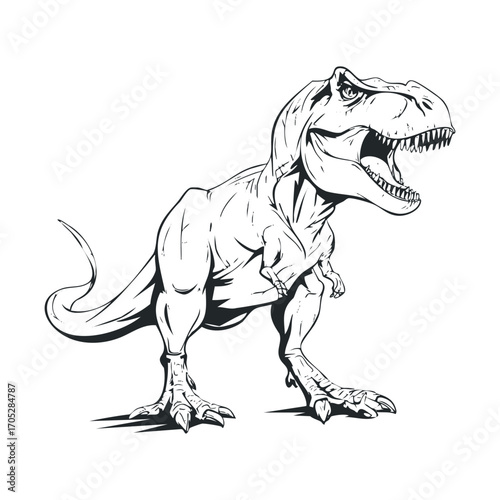 A line drawing of a ferocious Tyrannosaurus Rex.