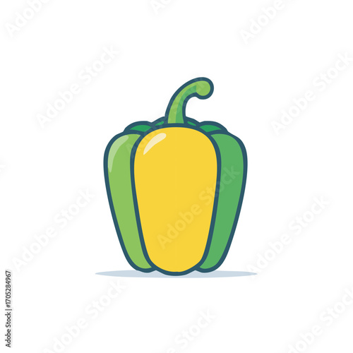 Stylized illustration of a green and yellow bell pepper, a healthy vegetable icon