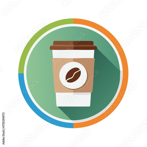 Takeaway hot drink cup with coffee bean symbol flat vector icon for apps and websites