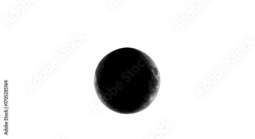 Mysterious dark sphere isolated on white backdrop creates a sense of depth