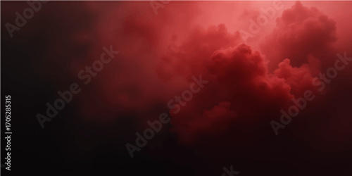 Red sun rays pierce through the stormy dark clouds, painting the sky with a dramatic and abstract light