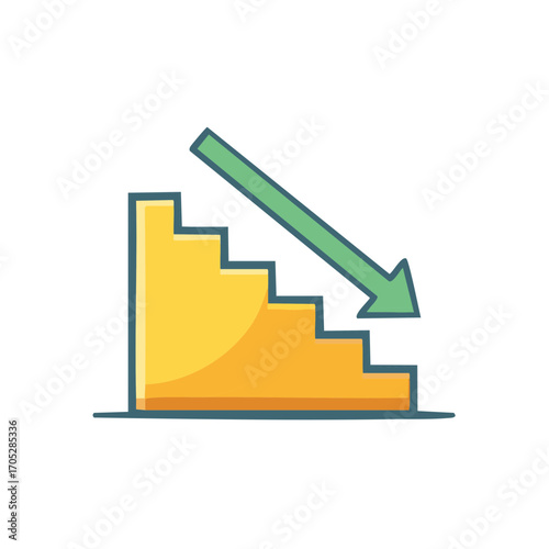 Declining stairs illustration showing a downward trend in business or finances
