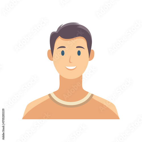 Cartoon Image of Young Man's Upper Body with Casual Outfit, Smiling Expression and Brown Hair