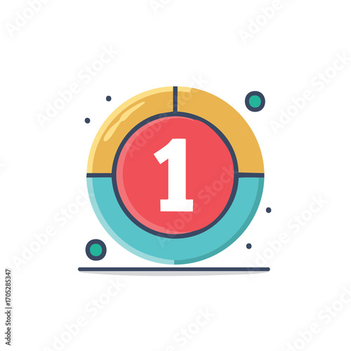 Abstract Number One Graphic Element with Colorful Circle Segments and Dots