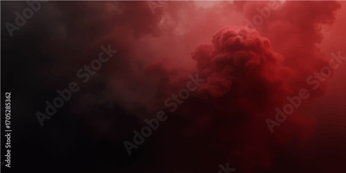 Fiery red smoke rises in a dark, abstract cloudscape, a bright texture against the black night sky