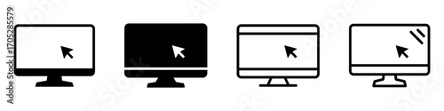 Set of laptop vector icons on differents style. Notebook screen. Monitor icon for graphic design projects. Vector illustration. Computer monitor display with blank screen isolated on white background