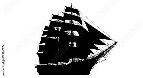 Silhouette of majestic sailing vessel, evoking exploration and maritime history with a sense of