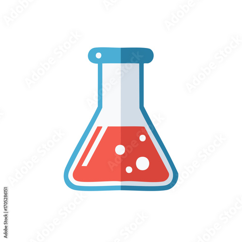 Science Experiment Glass Flask with Red Liquid and Bubbles Graphic Element