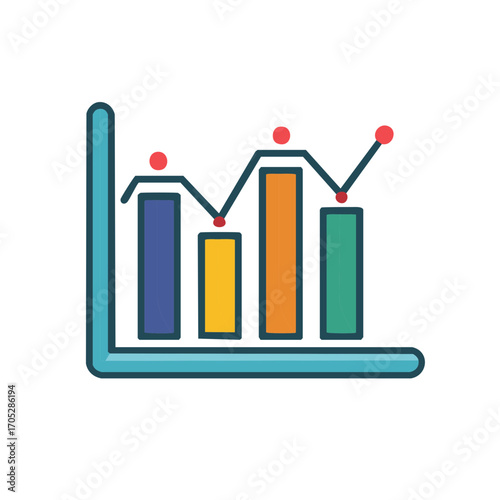 Business graph icon with bar chart and trend line, financial concept vector