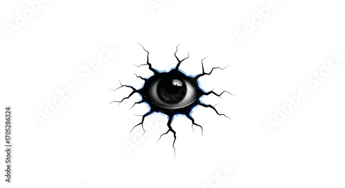 Surreal eye peering through cracks offers a unique optical perspective and evokes suspense