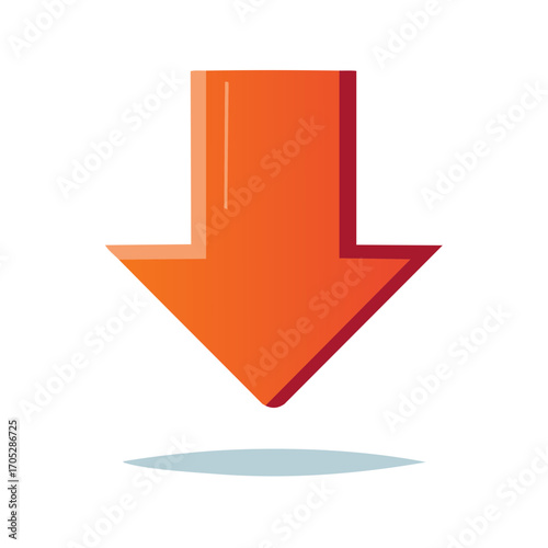 Vibrant orange downward pointing arrow with modern gradient and soft hovering shadow effect