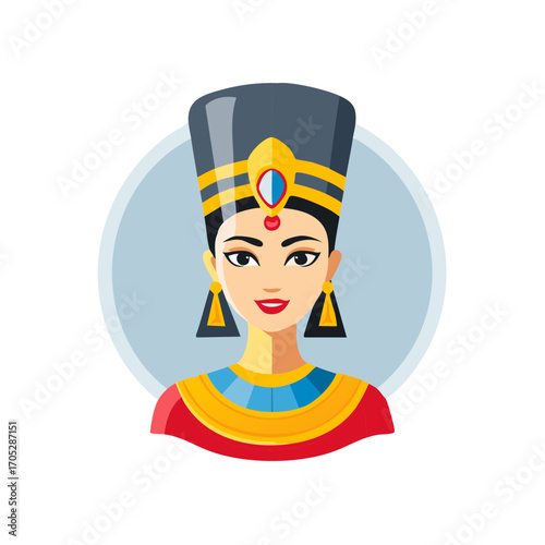 Stylized Illustration of an Ancient Egyptian Woman, Wearing a Headdress and Jewelry