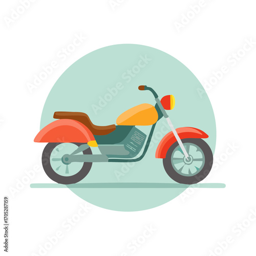 Colorful Illustration of Motorcycle in Front of a Blue Circle