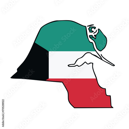 Kuwait Country Map Silhouette Colored with National Flag Isolated on White Background