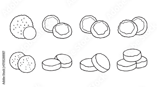 Collection of potato and round object silhouettes in a line