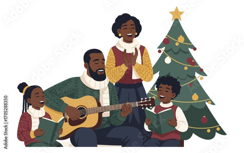 A Festive Christmas Caroling Family Singing Together.