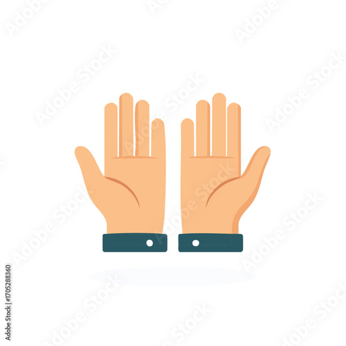 Flat design illustration of two open hands with sleeves